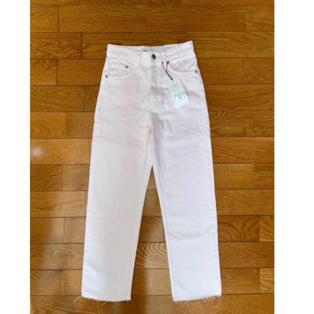 NWT Zara light pink hi-rise ankle length straight jeans size 0